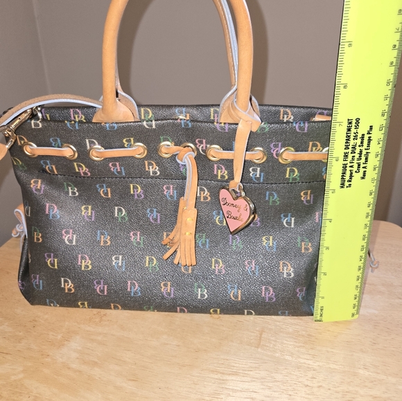 Vintage Dooney & Bourke Multicolor Signature Leather Satchel Bag w Pink Heart - Picture 7 of 7